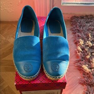 Tory Burch Teal Suede & Leather Espadrille Flats